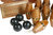 Lawn skittles set (plywood crate / teak skittles with brass trim)