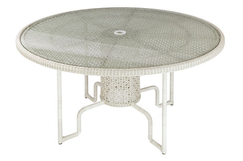 Circular dining table 150cm (driftwood weave / tempered glass insert)