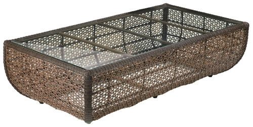 Low rectangular coffee table and cover (java weave / tempered glass insert / WeatherMAX-LT fabric)