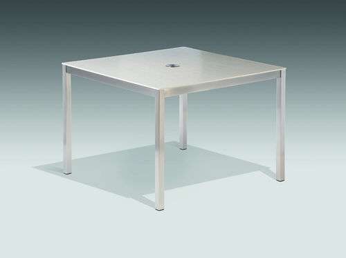 Equinox square dining table 100 - with parasol hole (stainless steel / ivory ceramic top)