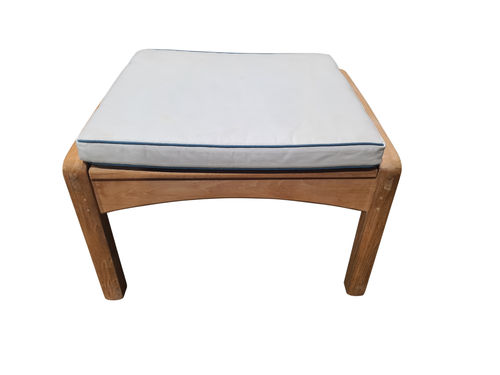 Monterey Ottoman and cushion - marked and weathered (teak / natural, adriatic blue fabric)