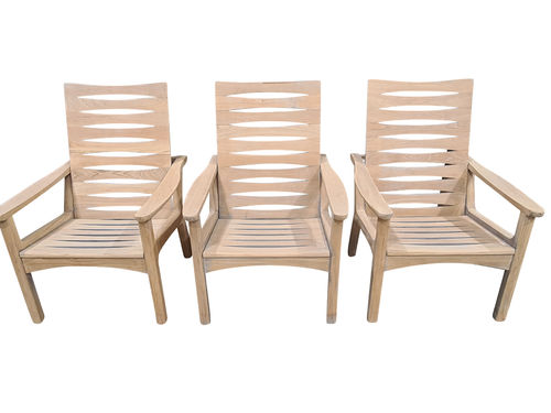 Set of 3 Monterey deep seating armchairs - weathered with some cracks (teak)